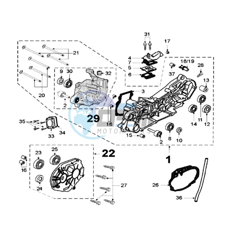 CRANKCASE WITH LONG MOUNT RUBBERS