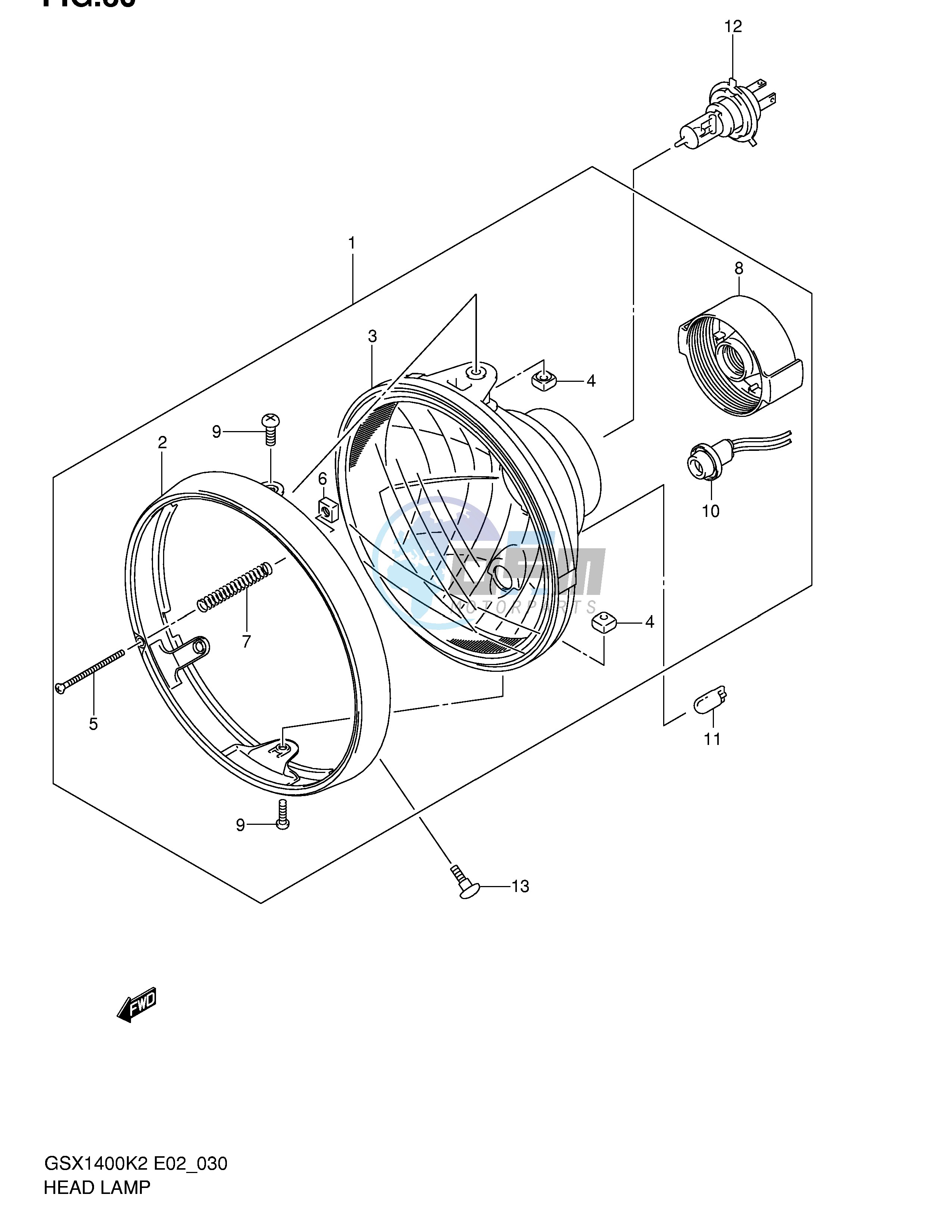 HEADLAMP ASSY (GSX1400K2 UK2 K3 UK3 E2,E19)