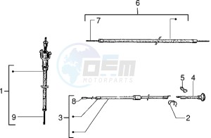 PX 150 E drawing Transmissions rear brake-speedometer (kms)-choke