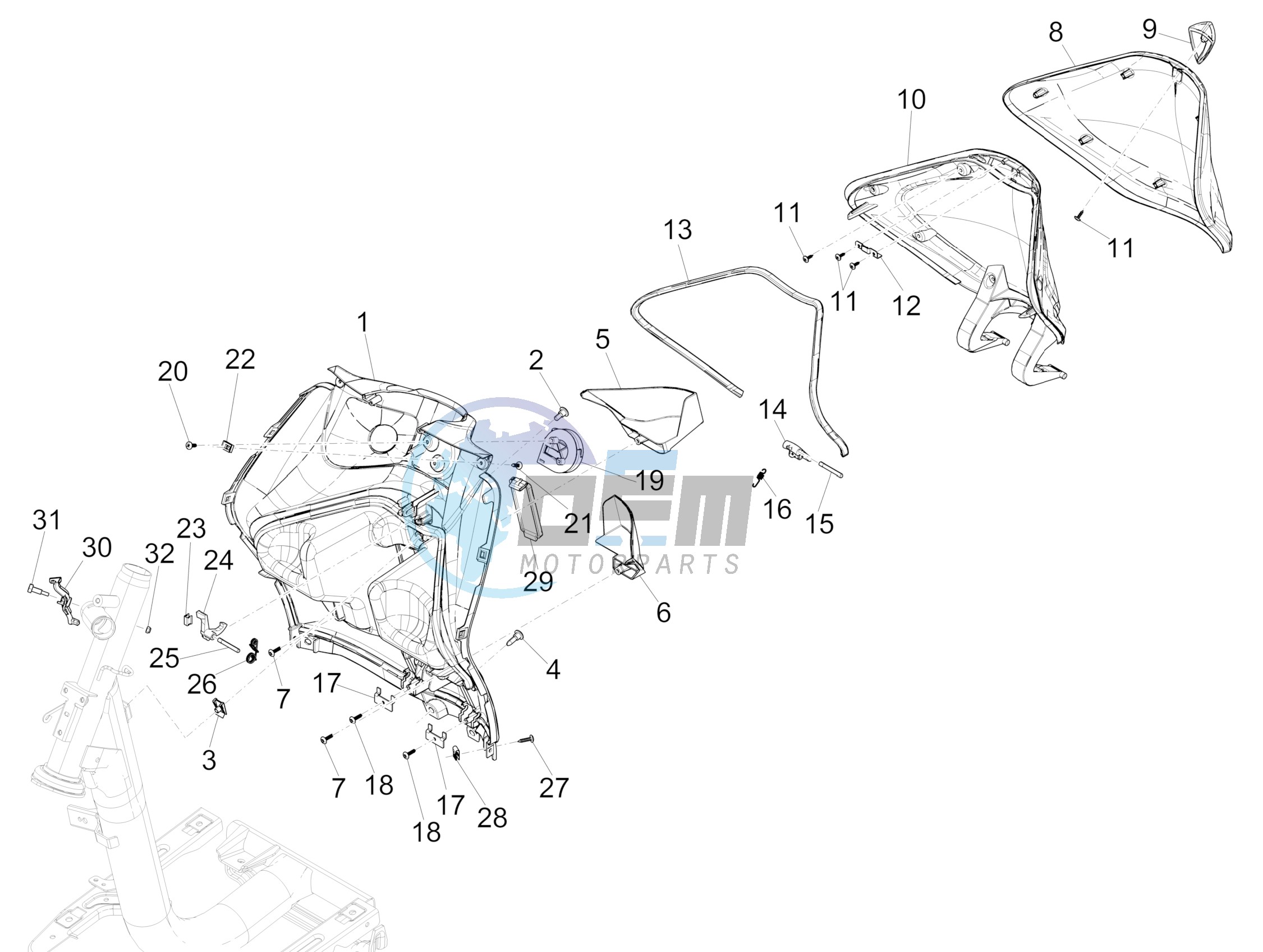 Front glove-box - Knee-guard panel