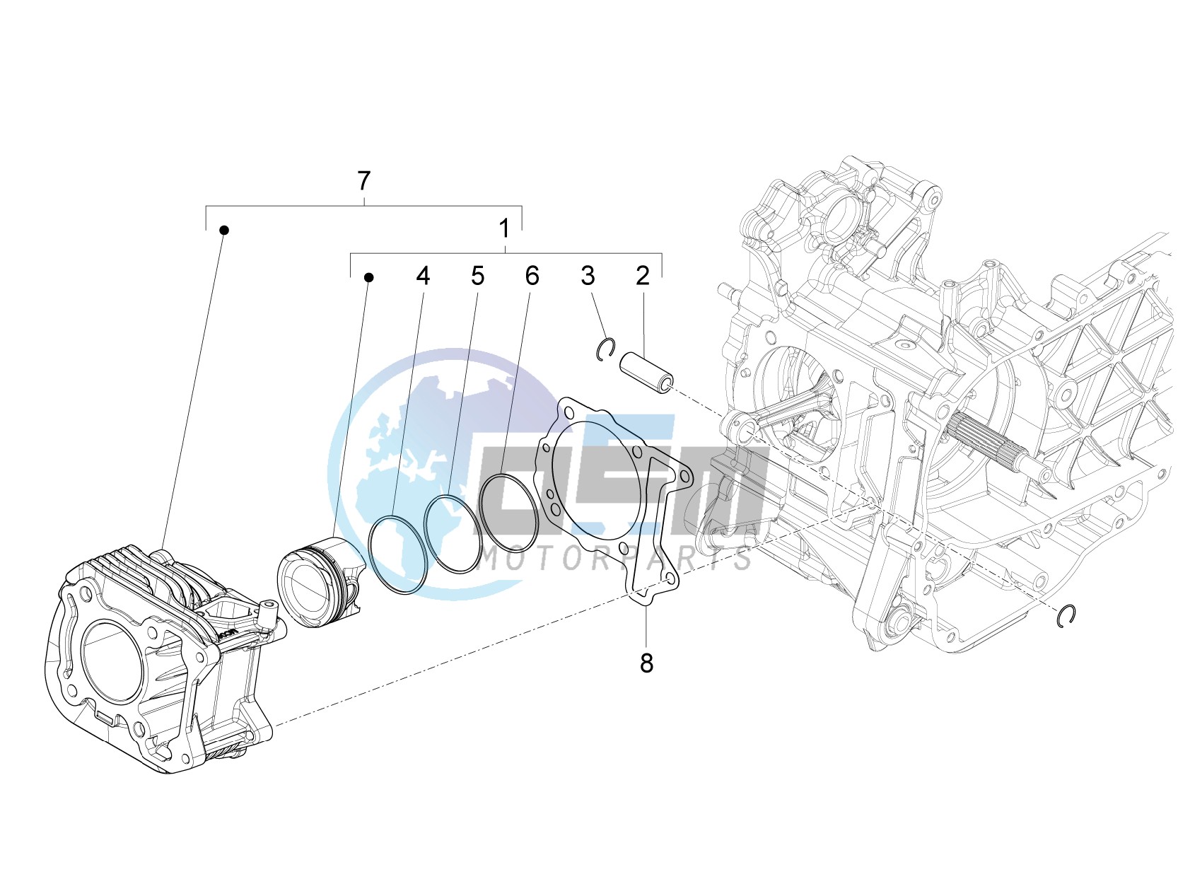 Cylinder-piston-wrist pin unit