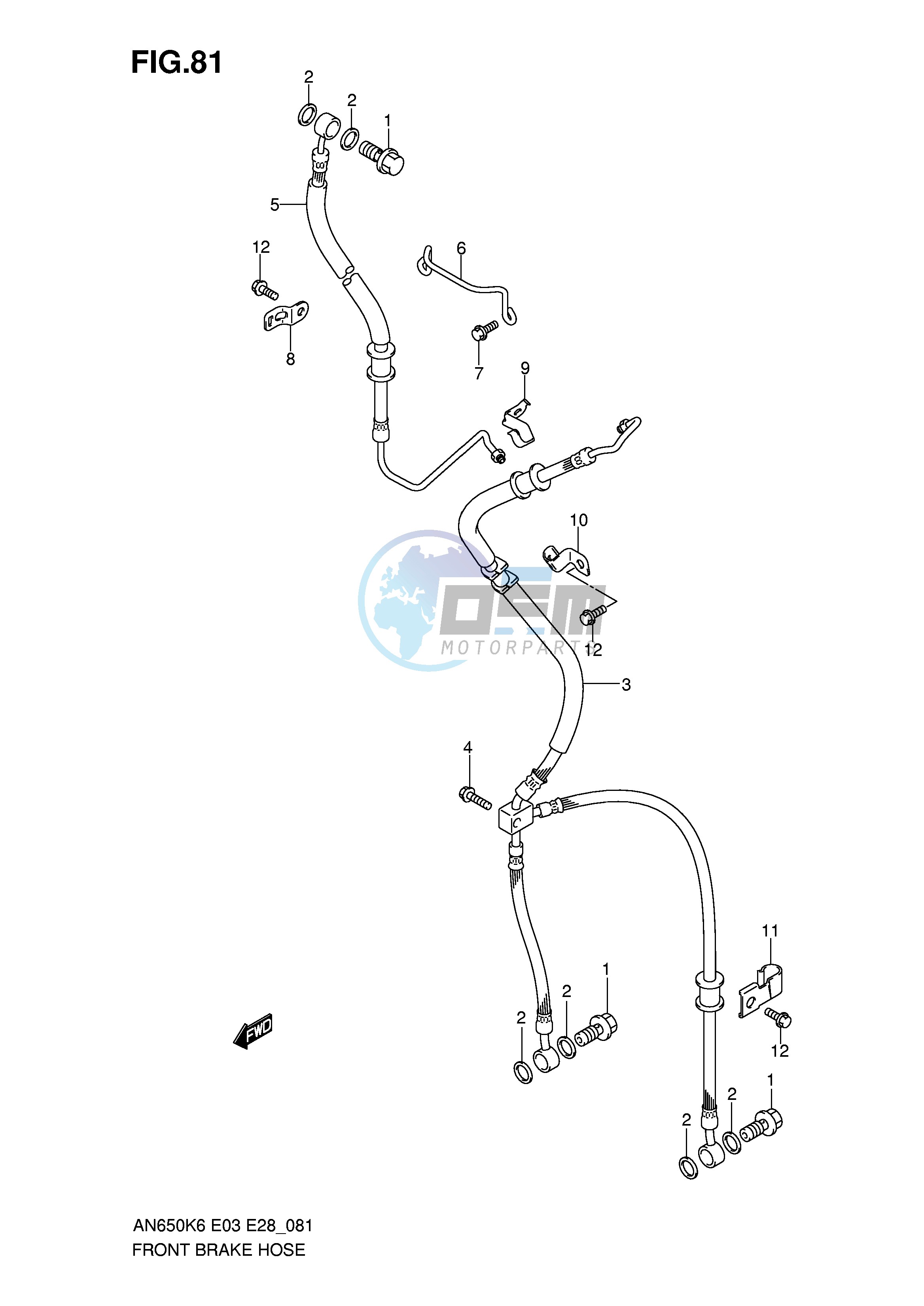 FRONT BRAKE HOSE (AN650AK6 AK7 AK8 AK9 AL0)