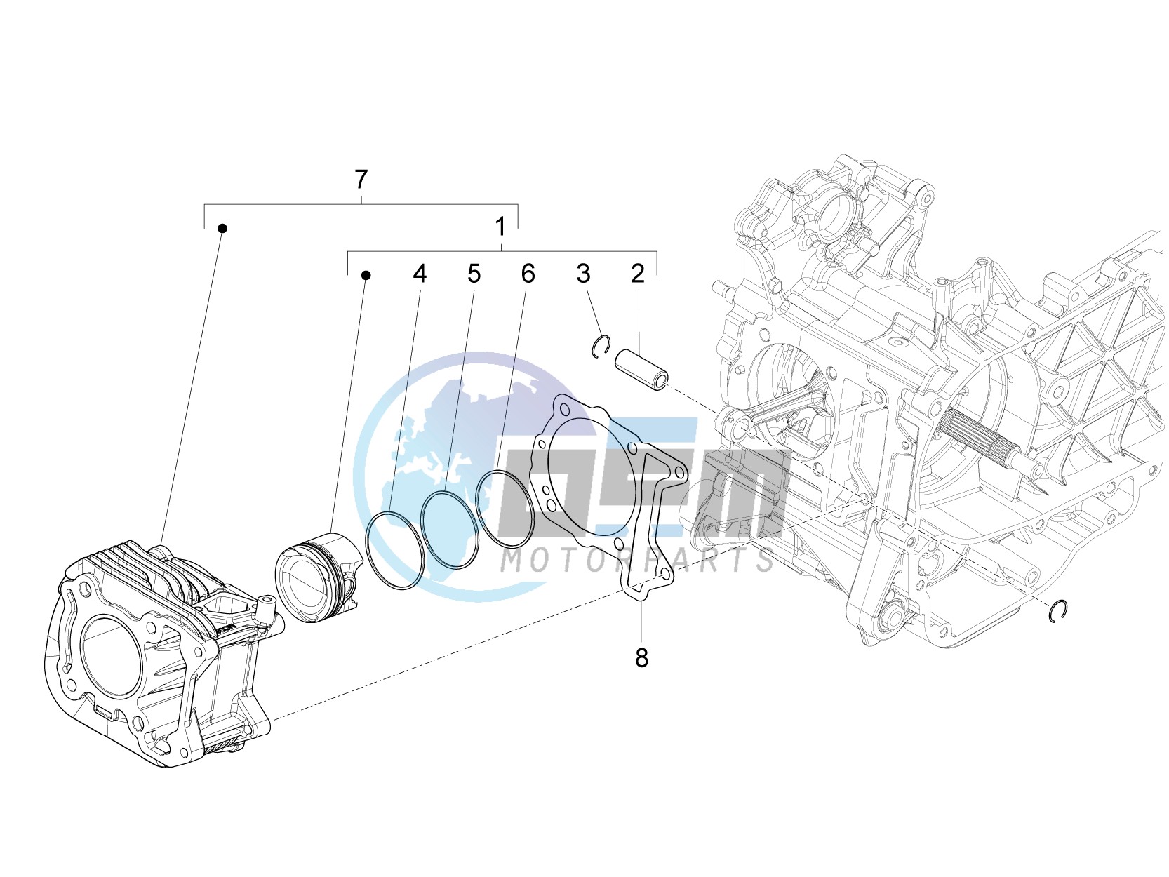 Cylinder-piston-wrist pin unit