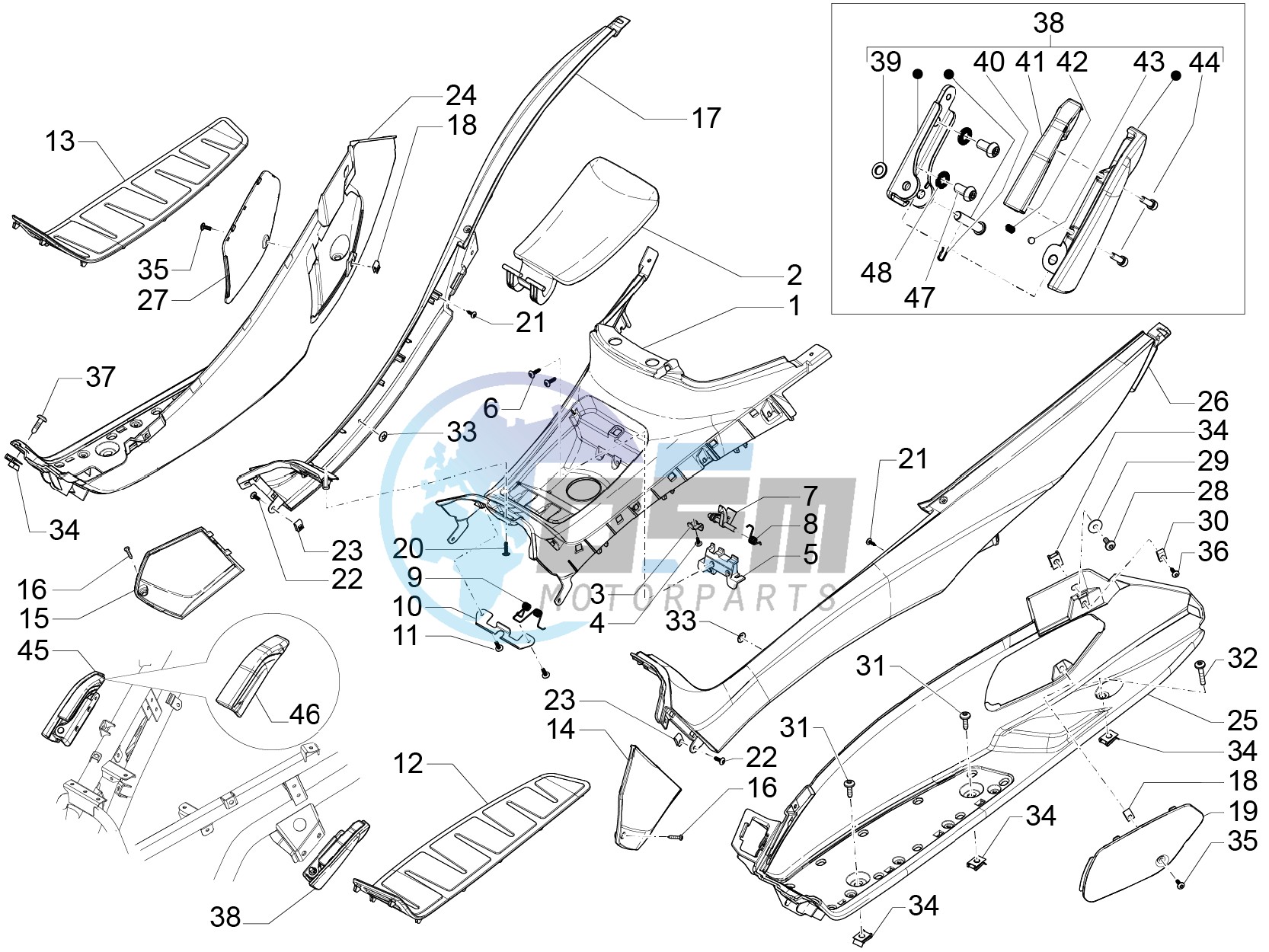 Central cover - Footrests