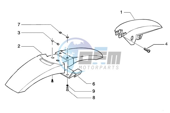 Front mudguard-rear mudguard