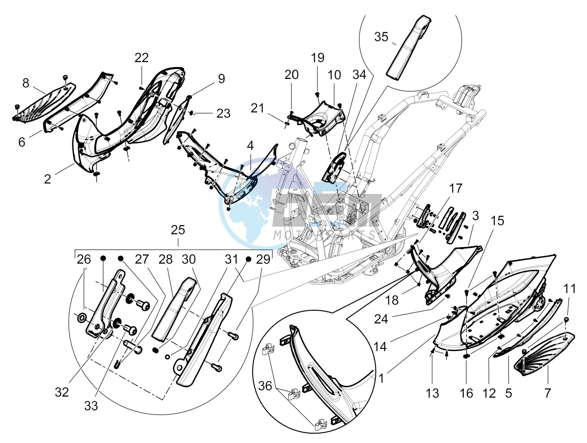 Central cover - Footrests