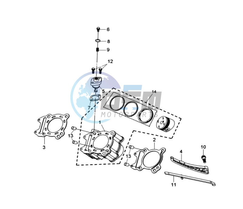 CYLINDER MET PISTON / CYLINDER GASKETS TOP AND BOTTOM