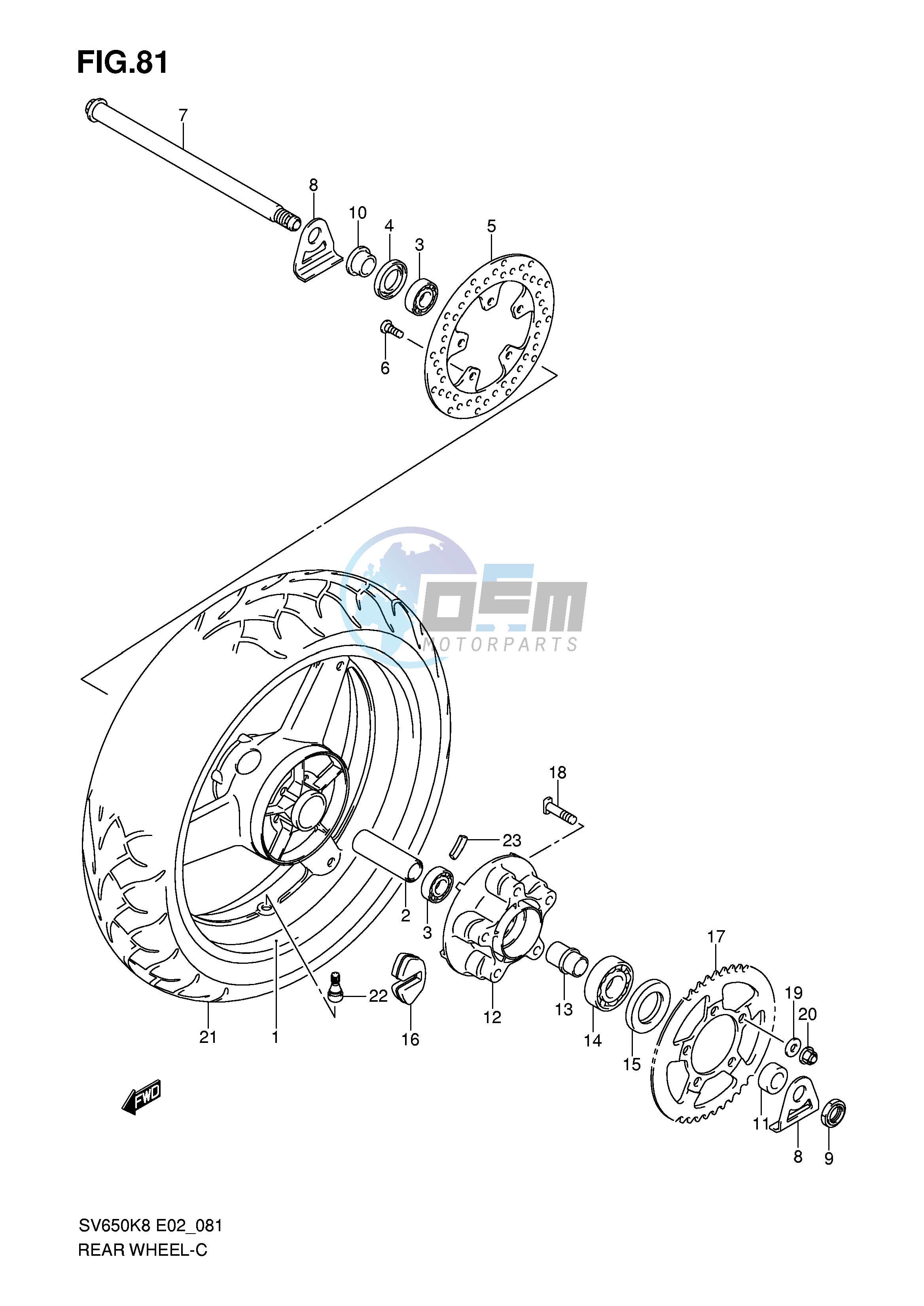 REAR WHEEL (SV650K8 UK8 SK8 SUK8 K9 UK9 SK9 SUK9 SL0 SUL0)