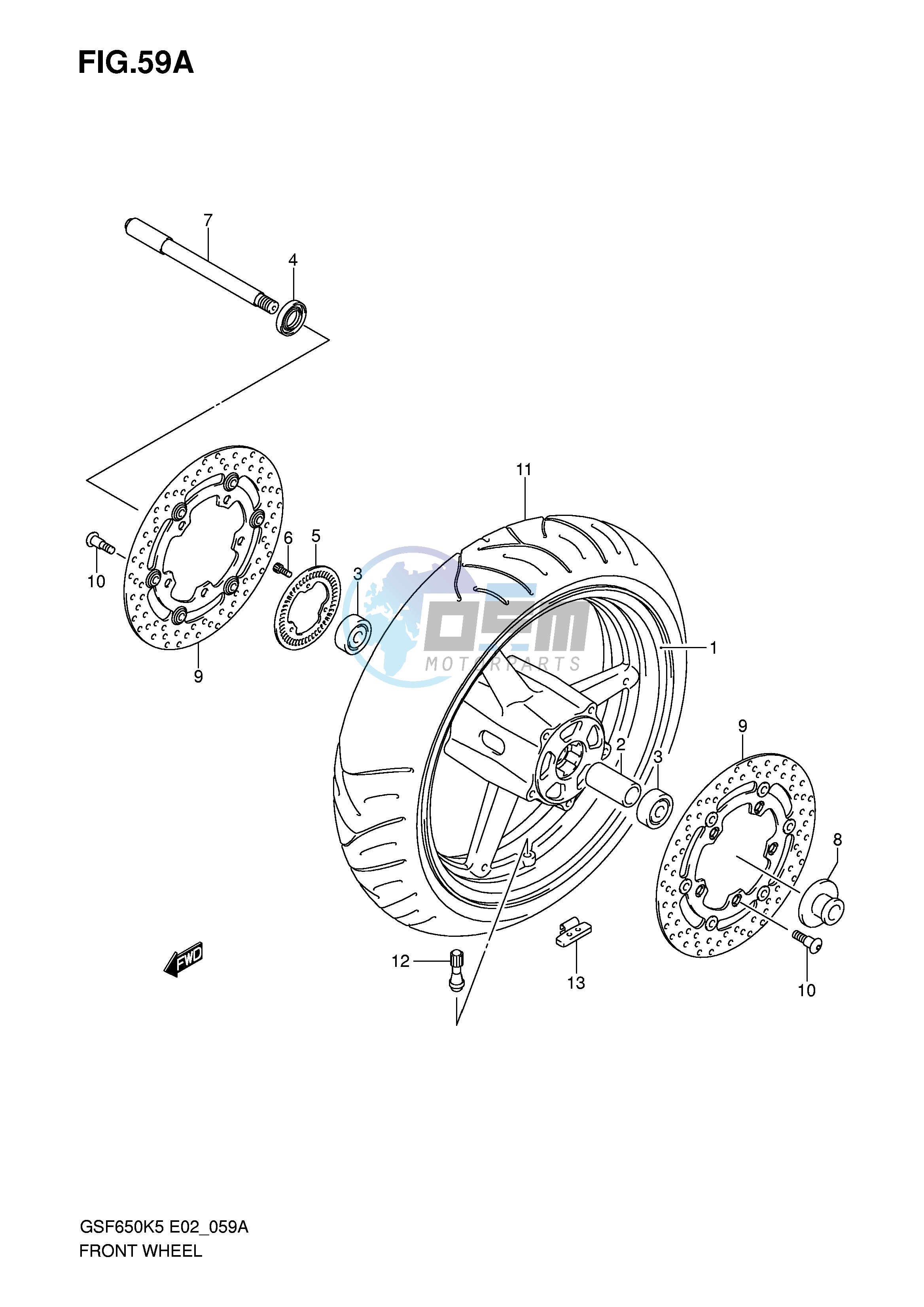 FRONT WHEEL (GSF650AK5 UAK5 SAK5 SUAK5 AK6 UAK6 SAK6 SUAK6)