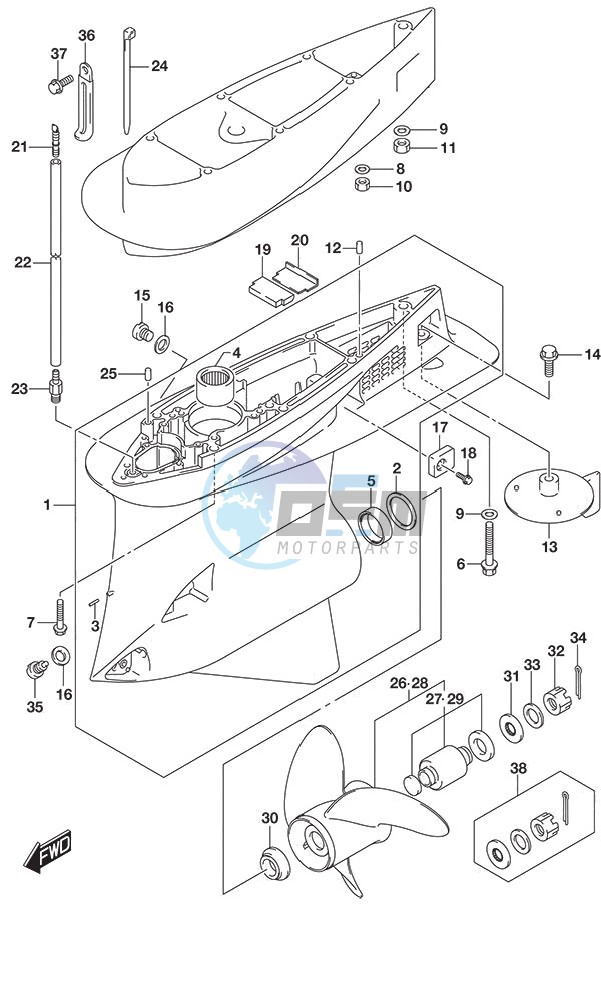 Gear Case S/N 610001 to 610591