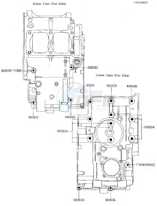 EX 250 E [NINJA 250R] (E1-E2) [NINJA 250R] drawing CRANKCASE BOLT & STUD PATTERN