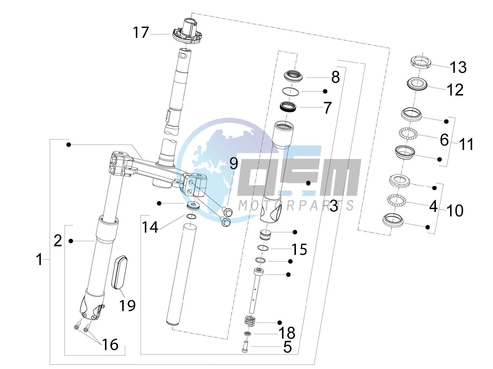 Fork/steering tube - Steering bearing unit