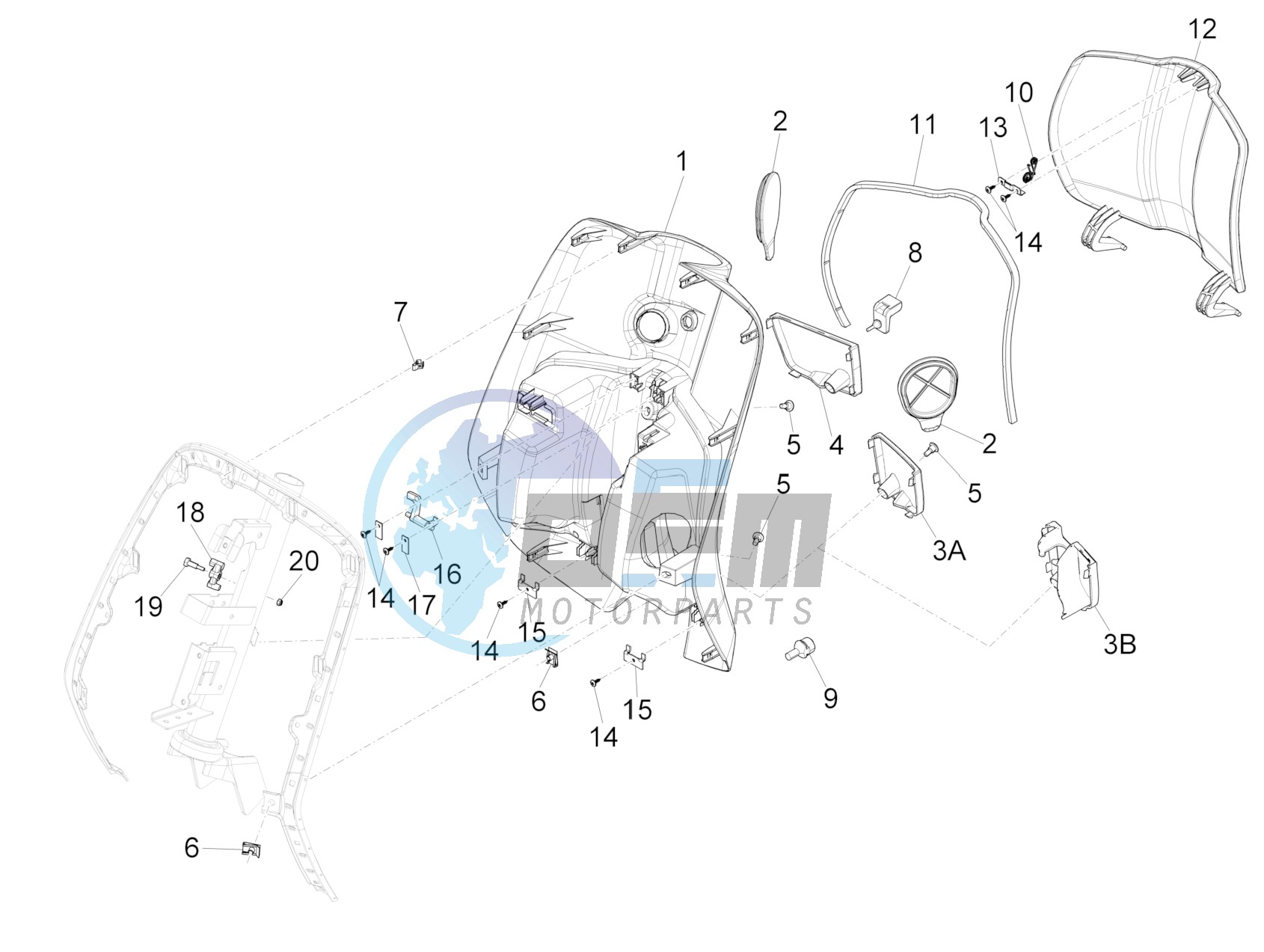 Front glove-box - Knee-guard panel