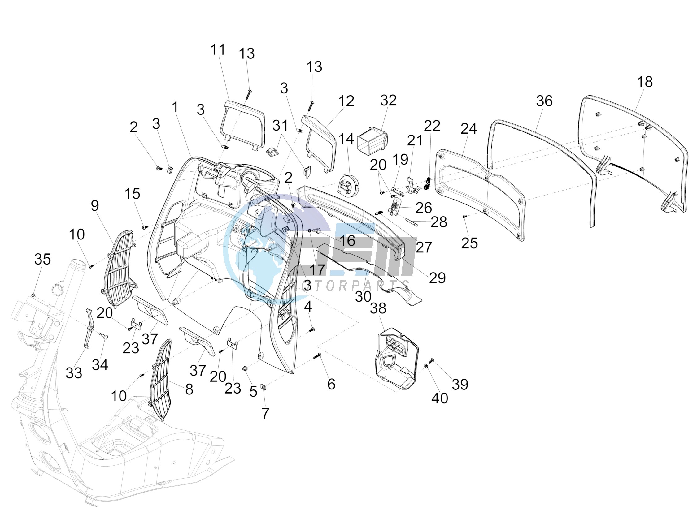 Front glove-box - Knee-guard panel