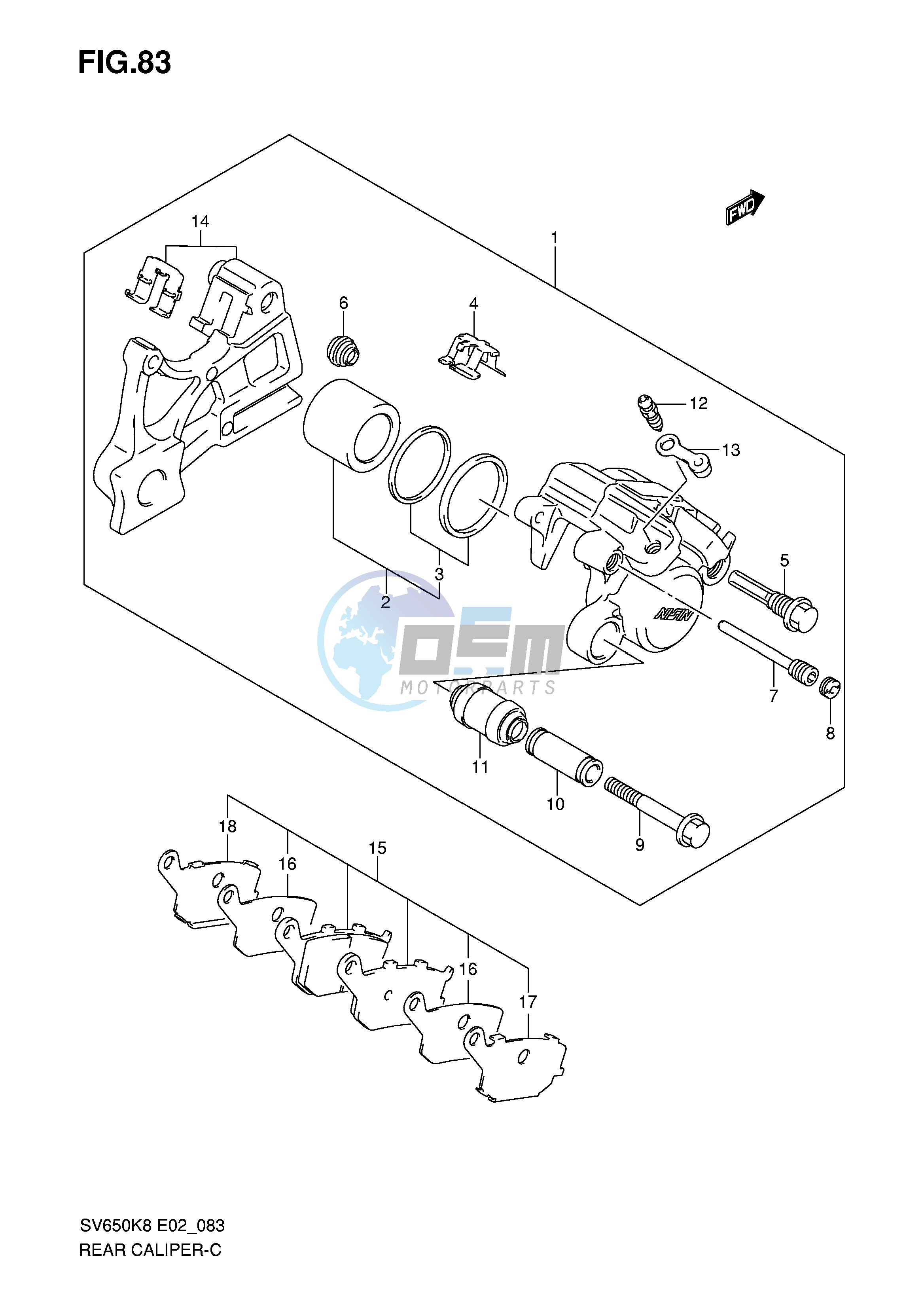 REAR CALIPER (SV650K8 UK8 SK8 SUK8 K9 UK9 SK9 SUK9 SL0 SUL0)