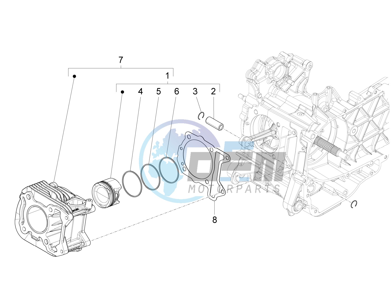 Cylinder-piston-wrist pin unit