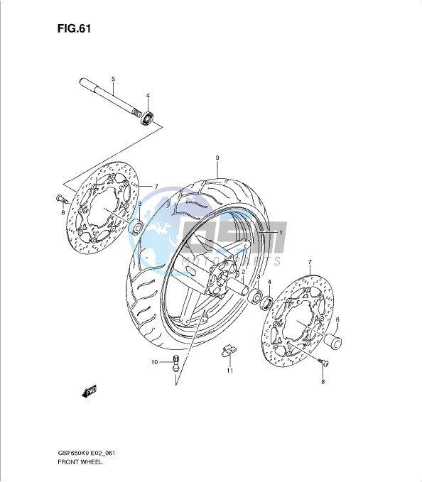 FRONT WHEEL (GSF650K9/SK9/SUK9/UK9/L0/SL0/SUL0/UL0)