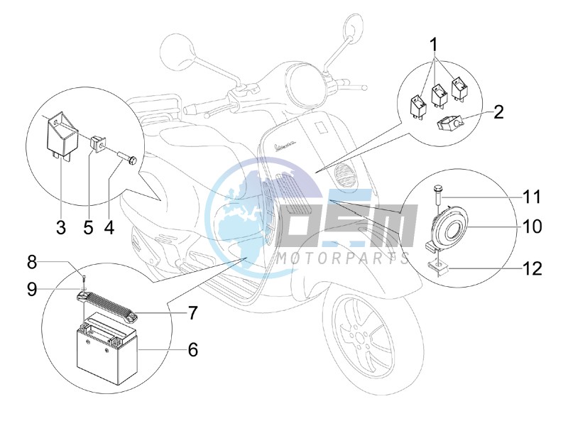 Control switches - Battery - Horn