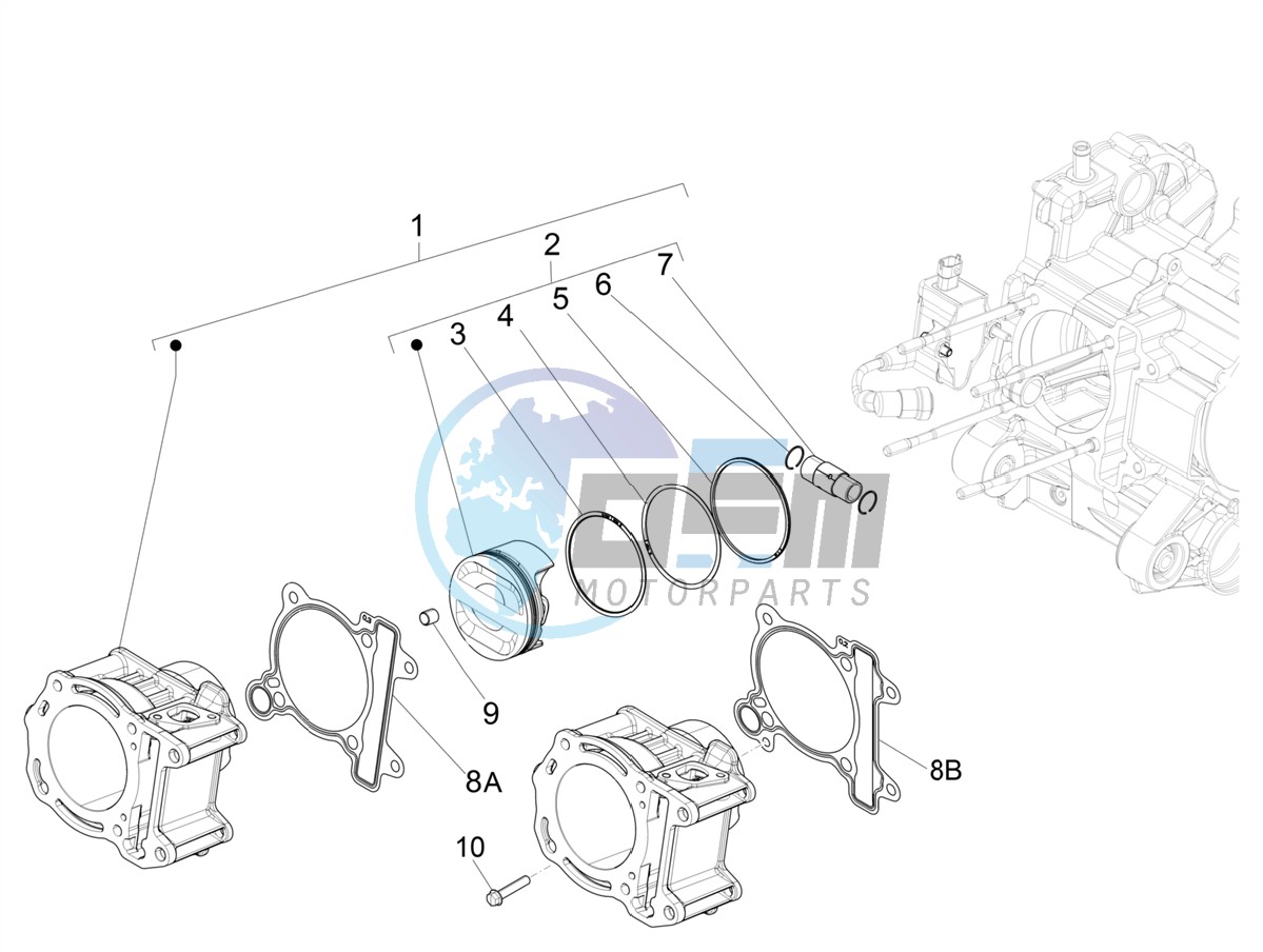 Cylinder-piston-wrist pin unit