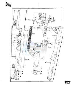 KZ 750 B (B1-B4) drawing FRONT FORK -- KZ750-B3_B4- -