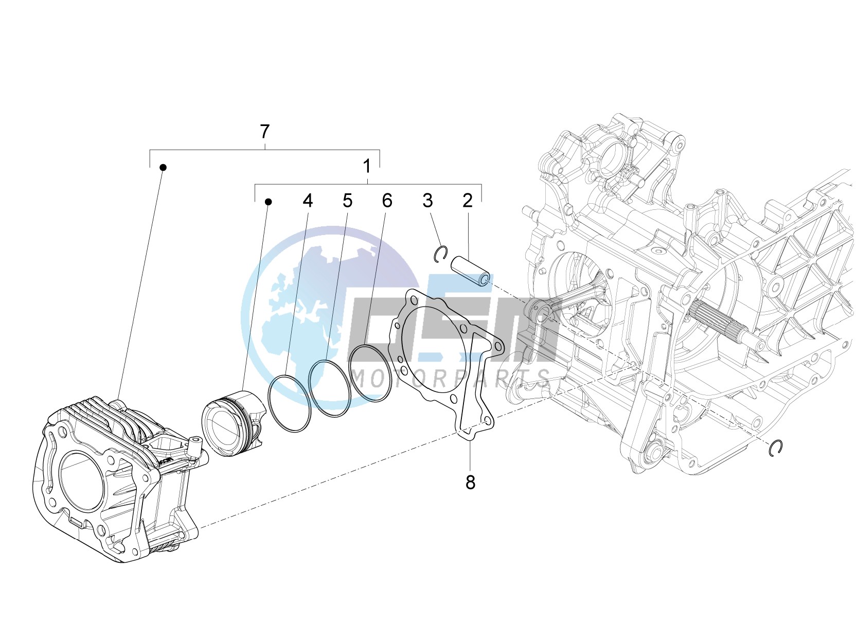 Cylinder-piston-wrist pin unit