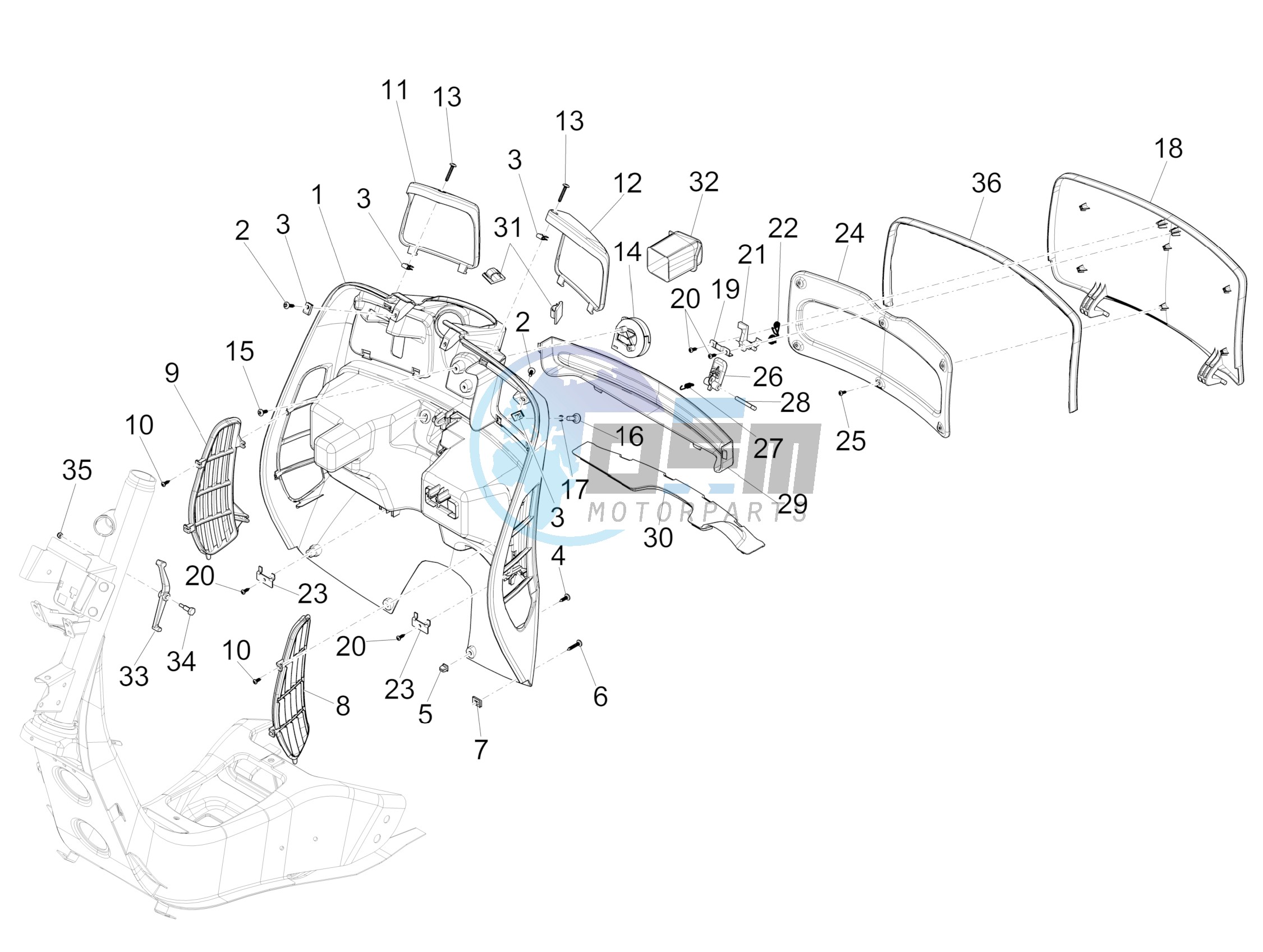 Front glove-box - Knee-guard panel