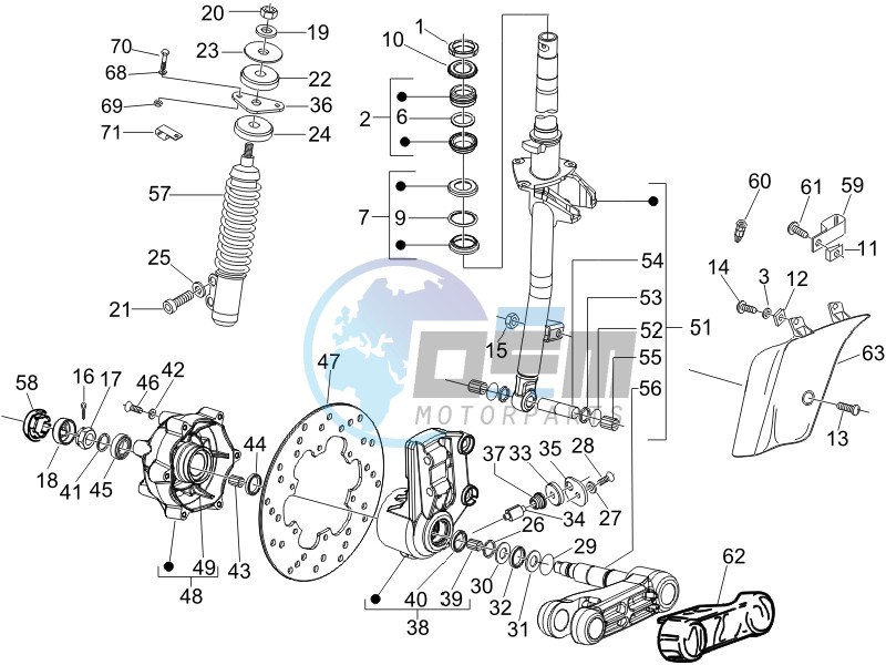 Fork - steering tube - Steering bearing unit