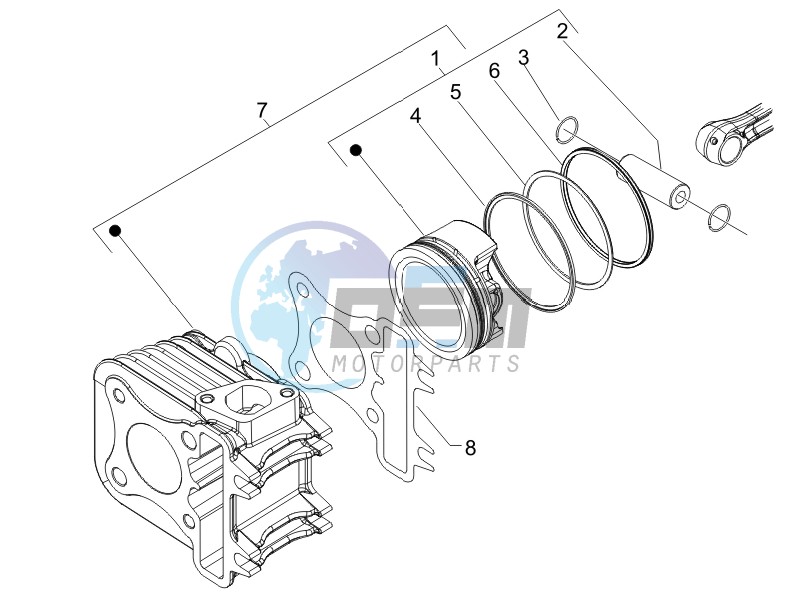 Cylinder-piston-wrist pin unit