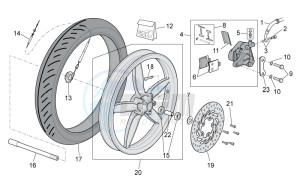 Scarabeo 100 4T e3 net drawing Front wheel - disc brake