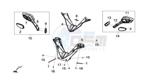 GTS 125I 2014 ABS drawing UP HANDLE COVER - R-L MIRROR SET