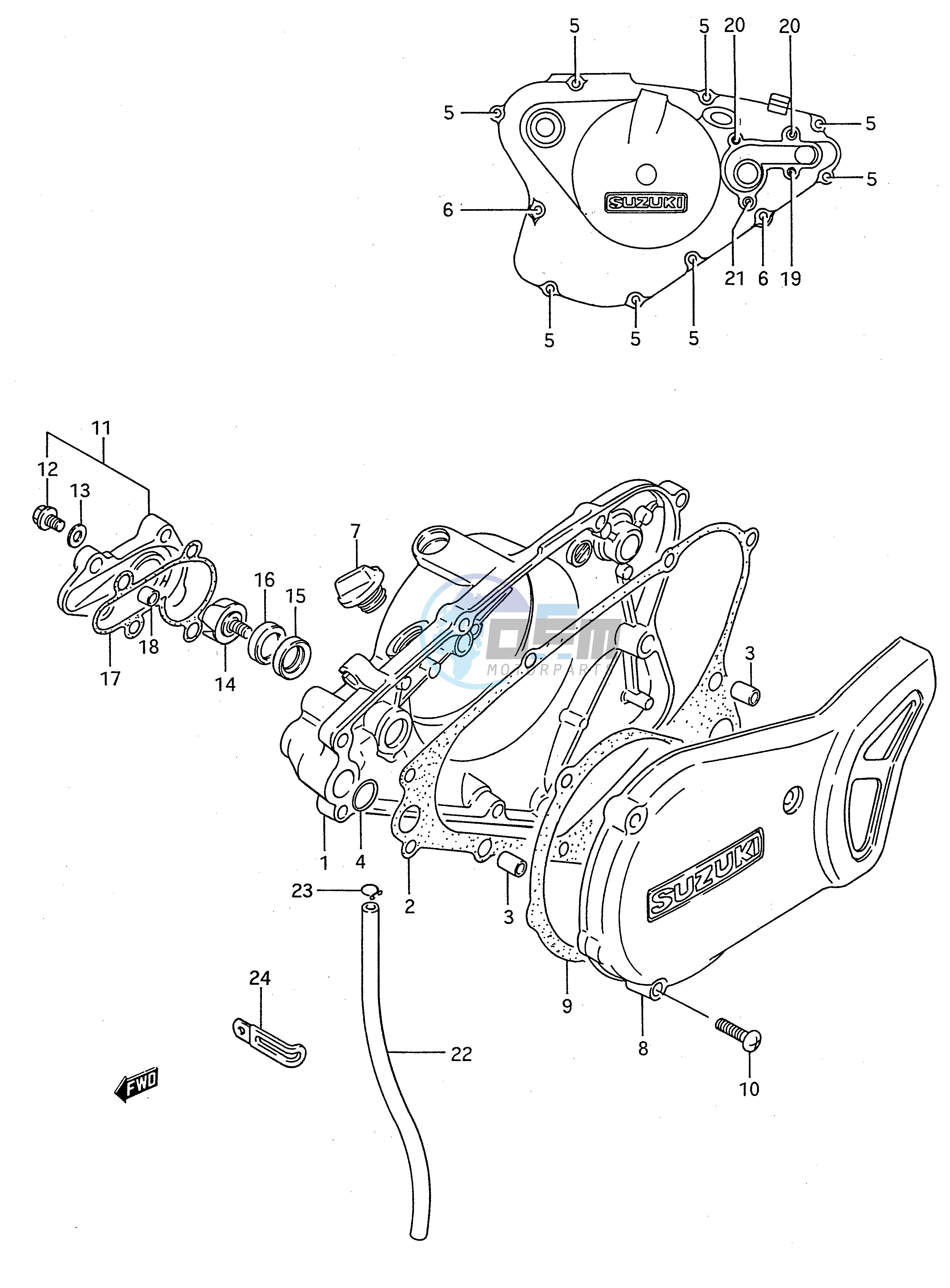 CRANKCASE COVER - WATER PUMP (MODEL G H J)