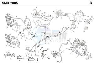 SMX 50 drawing EXHAUST,RADIATOR,TANK, AIRFILTER