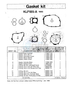 KLF 185 A [BAYOU 185] (A1-A1A) [BAYOU 185] drawing GASKET KIT