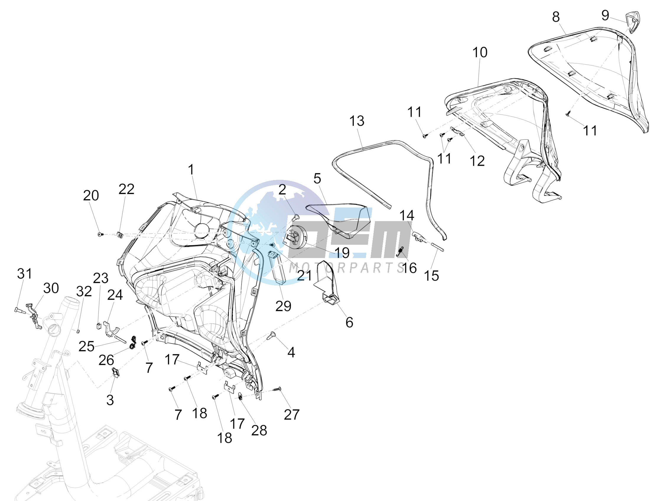 Front glove-box - Knee-guard panel