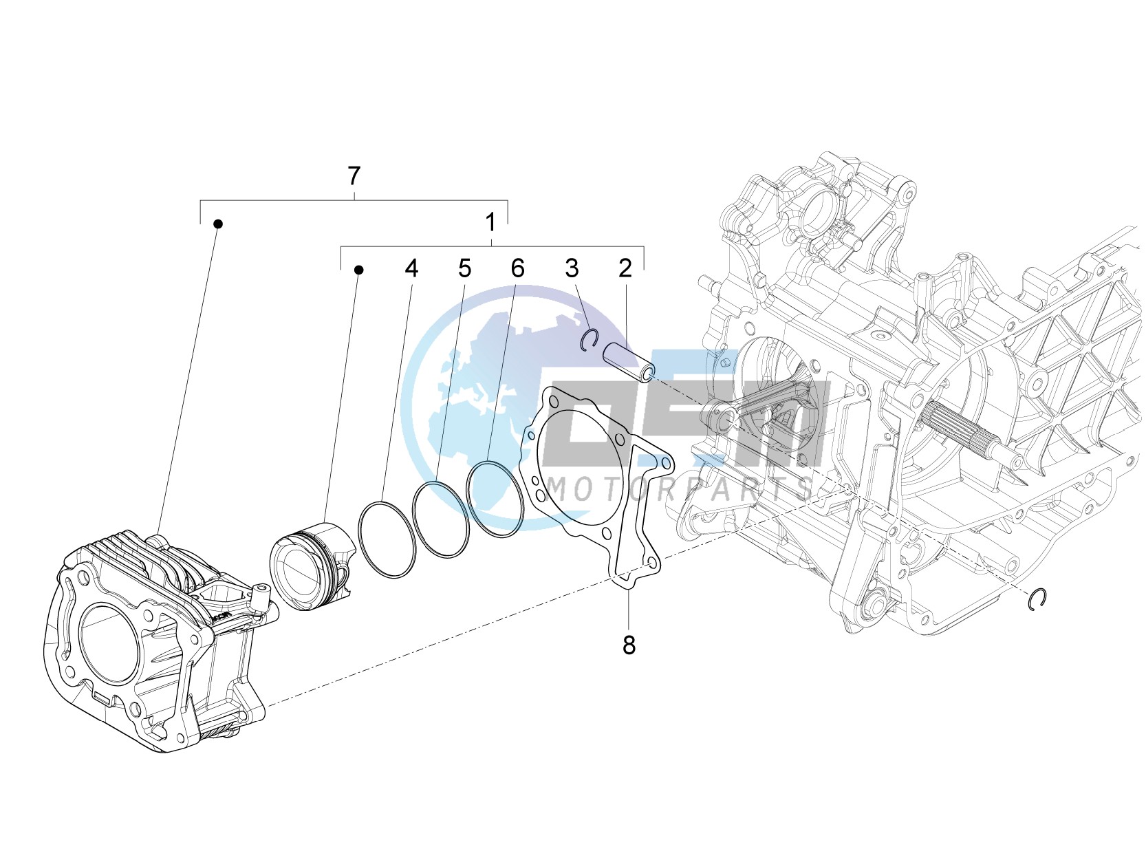 Cylinder-piston-wrist pin unit