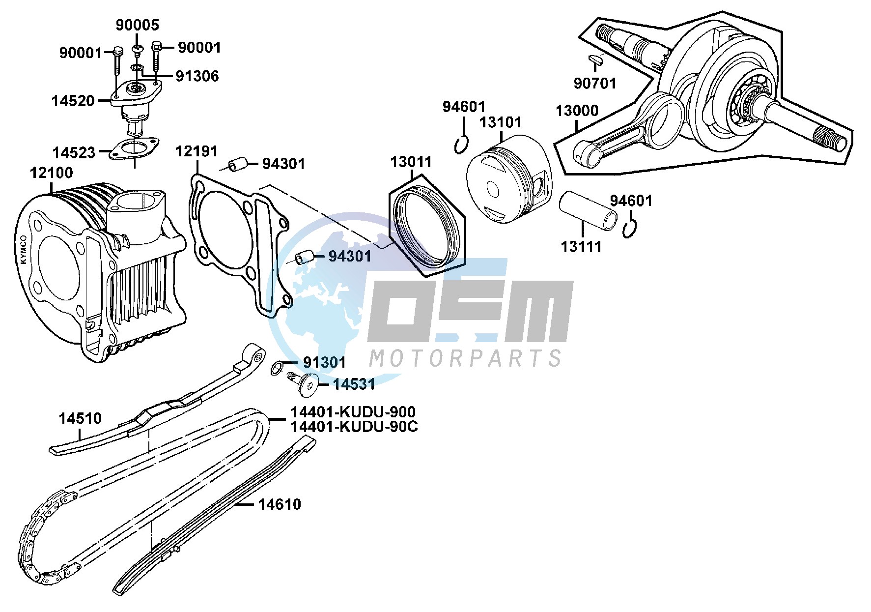 Cylinder  - Piston  - Crankshaft