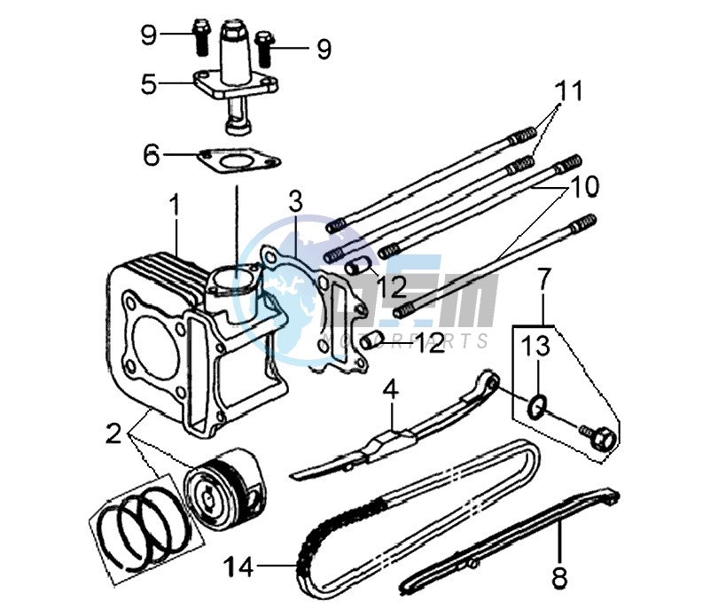 CYLINDER MET PISTON / CYLINDER GASKETS TOP AND BOTTOM