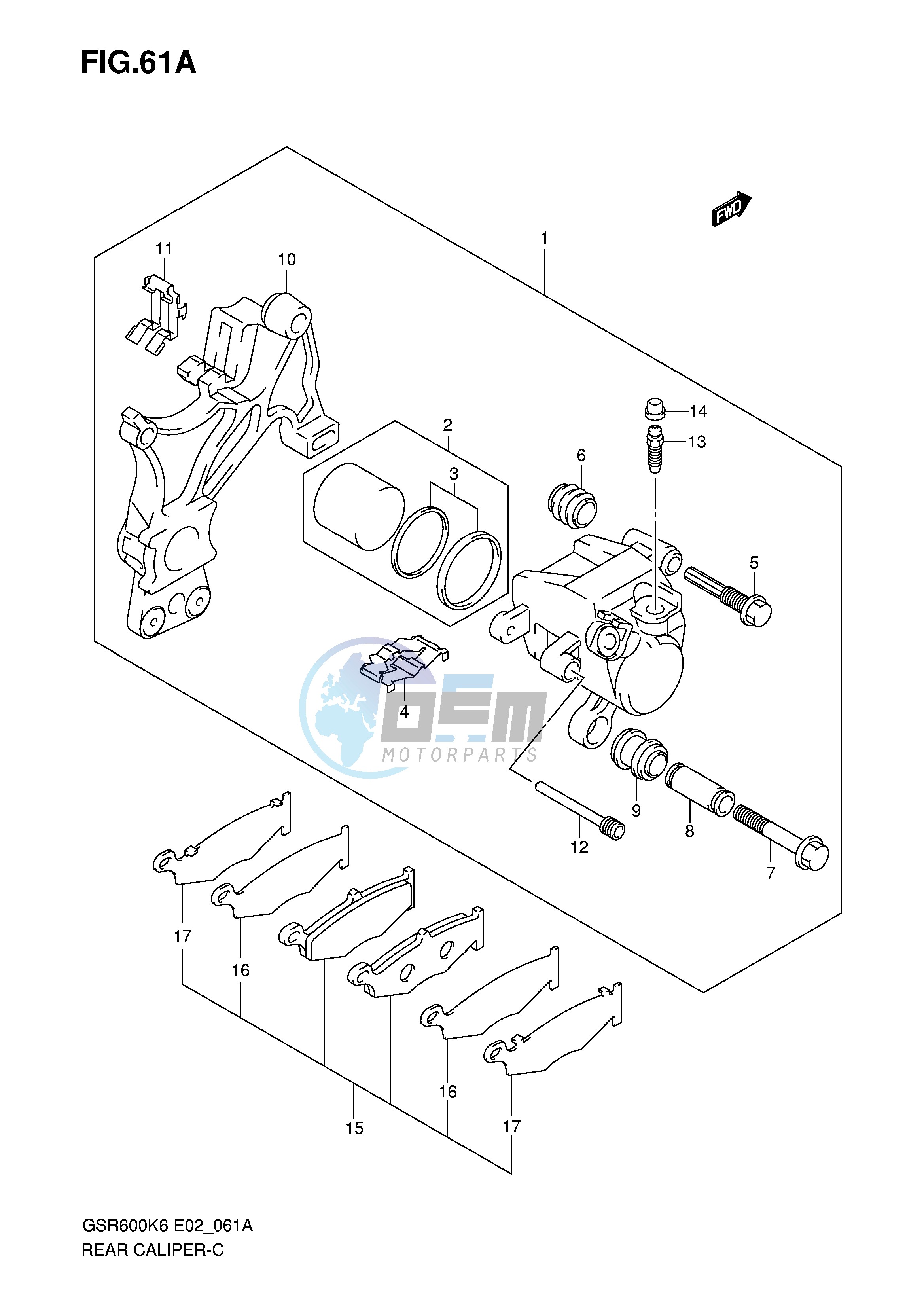 REAR CALIPER (GSR600AK7 UAK7 AK8 UAK8 AK9 UAK9 AL0 UAL0)