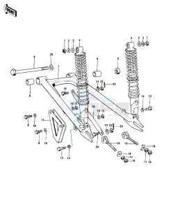 KX 125 (-A) drawing SWING ARM_SHOCK ABSORBERS -- 74-76 KX125_A_A3- -