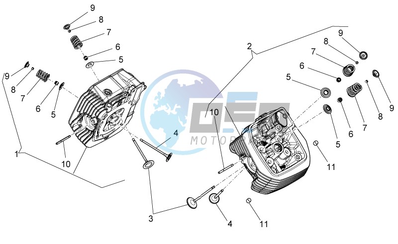 Cylinder head and valves