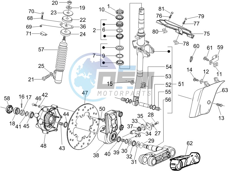 Fork - steering tube - Steering bearing unit