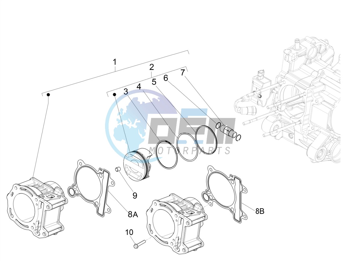 Cylinder-piston-wrist pin unit