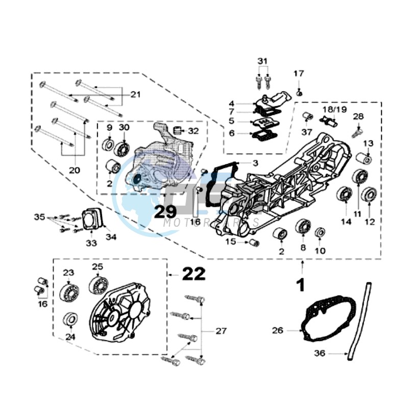 CRANKCASE WITH SHORT MOUNT RUBBERS