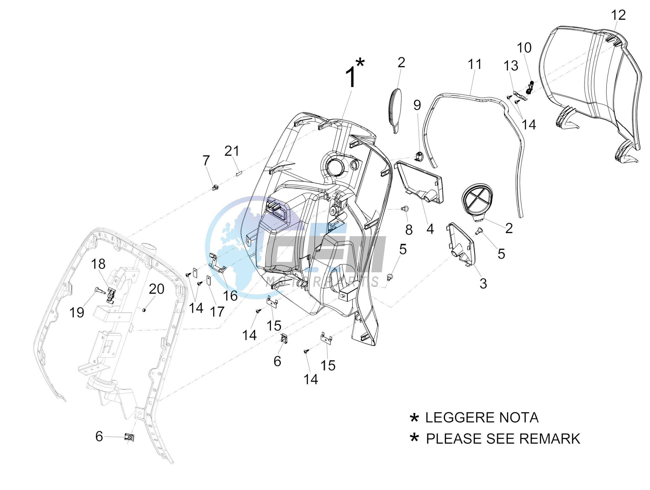 Front glove-box - Knee-guard panel