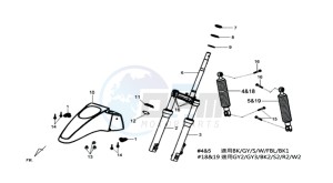 HD 200EVO EFI drawing FRONT FORK / REAR SUSPENSION