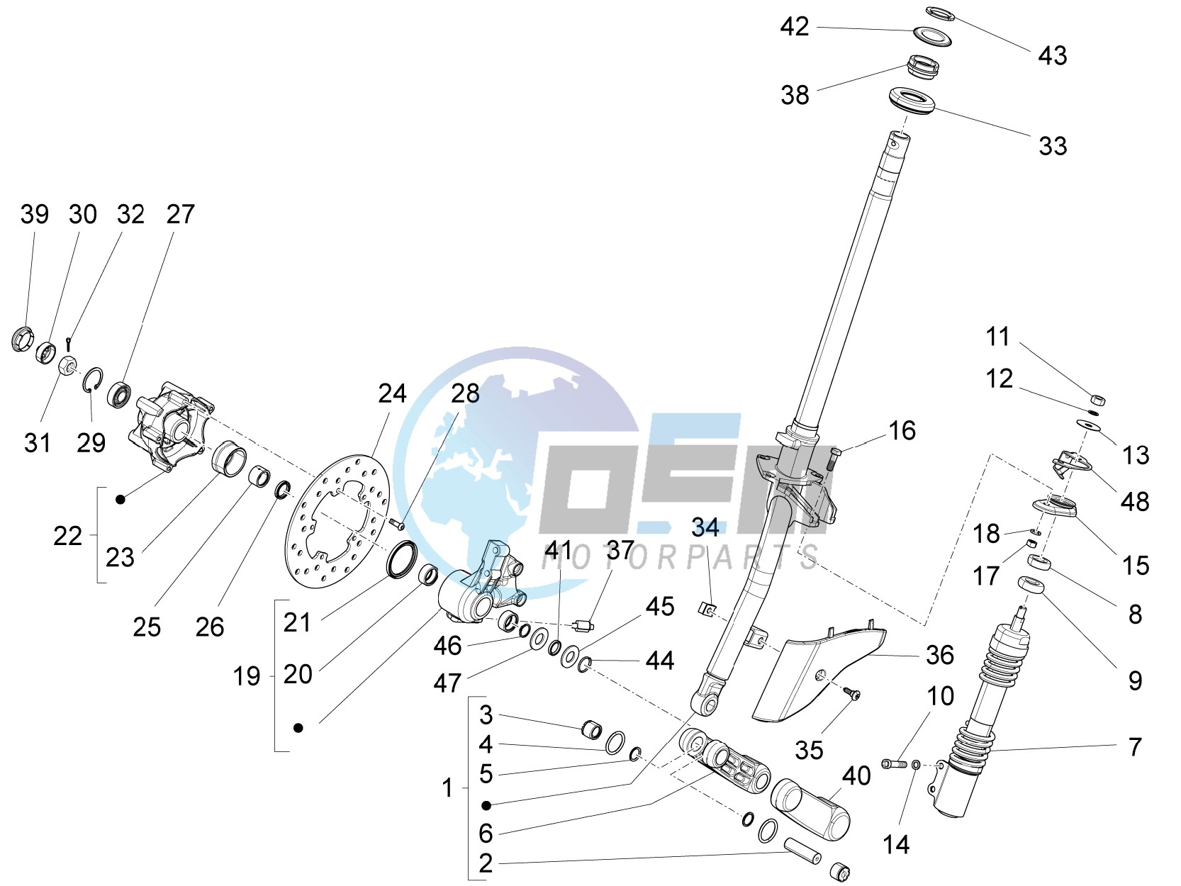 Fork - steering tube - Steering bearing unit