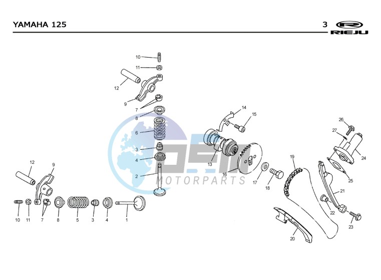 VALVES - DISTRIBUTION CHAIN  Yamaha 125 4T EURO2