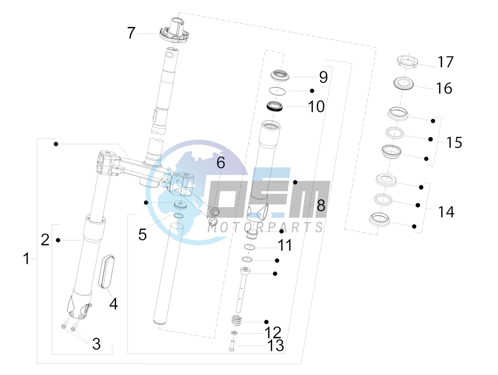 Fork/steering tube - Steering bearing unit