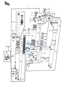 H1 D-F A [KH500] (D-F A8) [KH500] drawing FRONT FORK -- 73-75 D_E_F & 76 A8- -