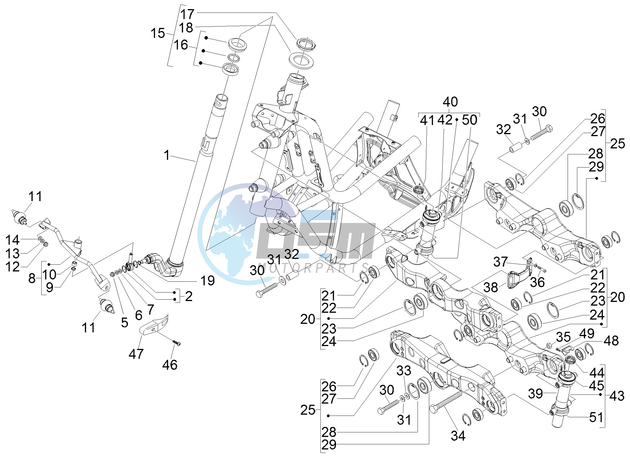 Fork steering tube - Steering bearing unit